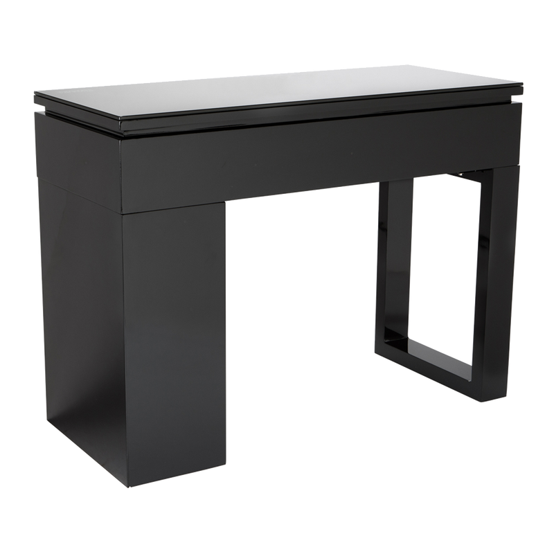 Whale Spa Piano Black Valentino Lux Nail Table, Manicure Table with USB Outlets and Drawers | Salon and Spa Furniture