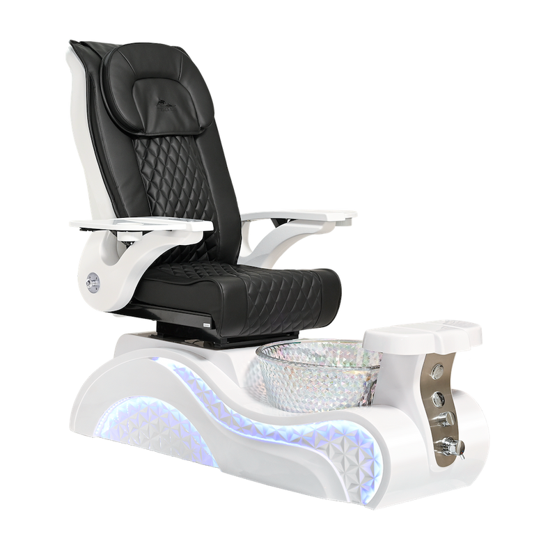 Whale Spa Black Lucent Pedicure Chair Full Massage White Base, Adjustable Footrest, LED Lit | Pedicure Chair for Nail Salon and Spa