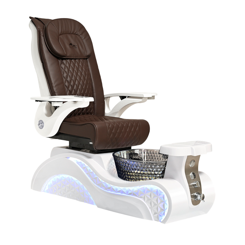 Whale Spa Lucent Pedicure Chair Full Massage White Base, Adjustable Footrest, LED Lit | Pedicure Chair for Nail Salon and Spa | Smoke Basin