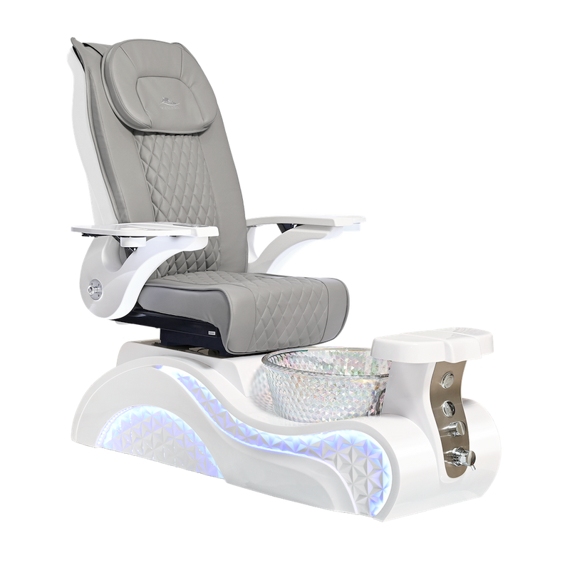 Whale Spa Gray Lucent Pedicure Chair Full Massage White Base, Adjustable Footrest, LED Lit | Pedicure Chair for Nail Salon and Spa