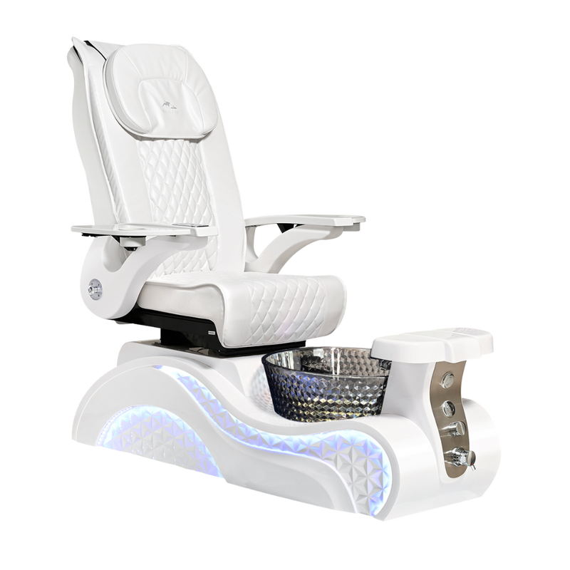 Whale Spa Lucent Pedicure Chair Full Massage White Base, Adjustable Footrest, LED Lit | Pedicure Chair for Nail Salon and Spa | Smoke Basin