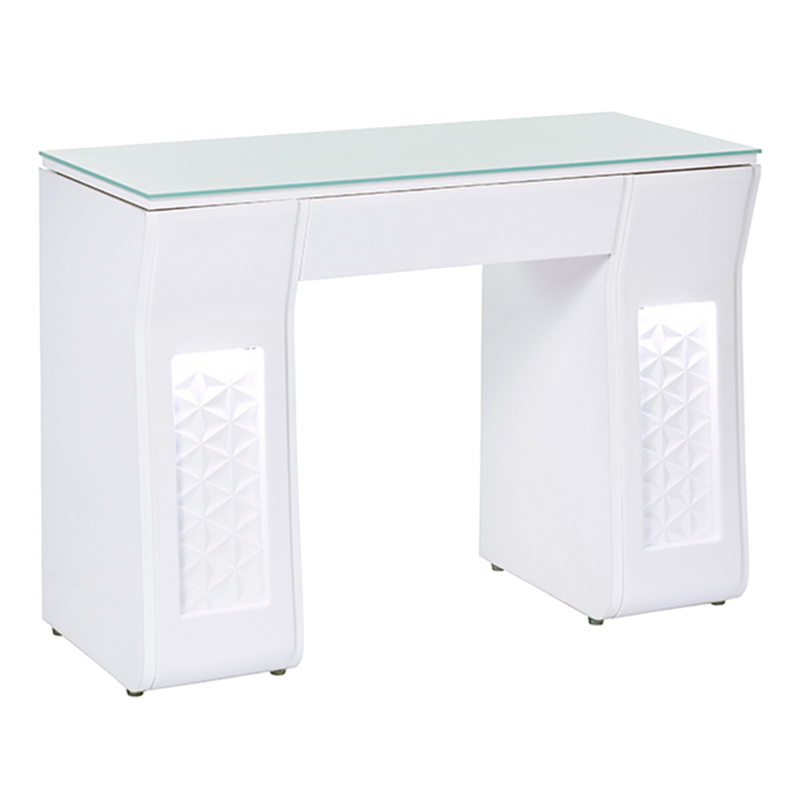 Whale Spa White Vicki Nail Table, Manicure Table for Two Customers, USB Outlets, LED Lights| Salon and Spa Furniture